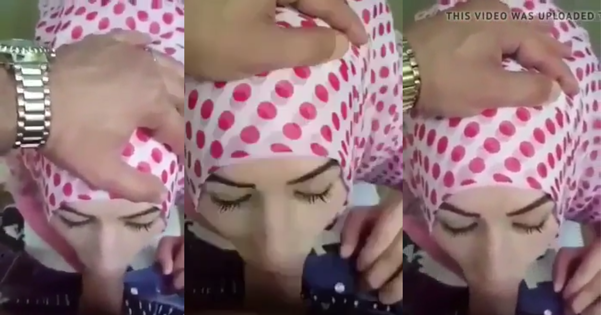 Turkish woman in spotted hijab enjoys intimate time